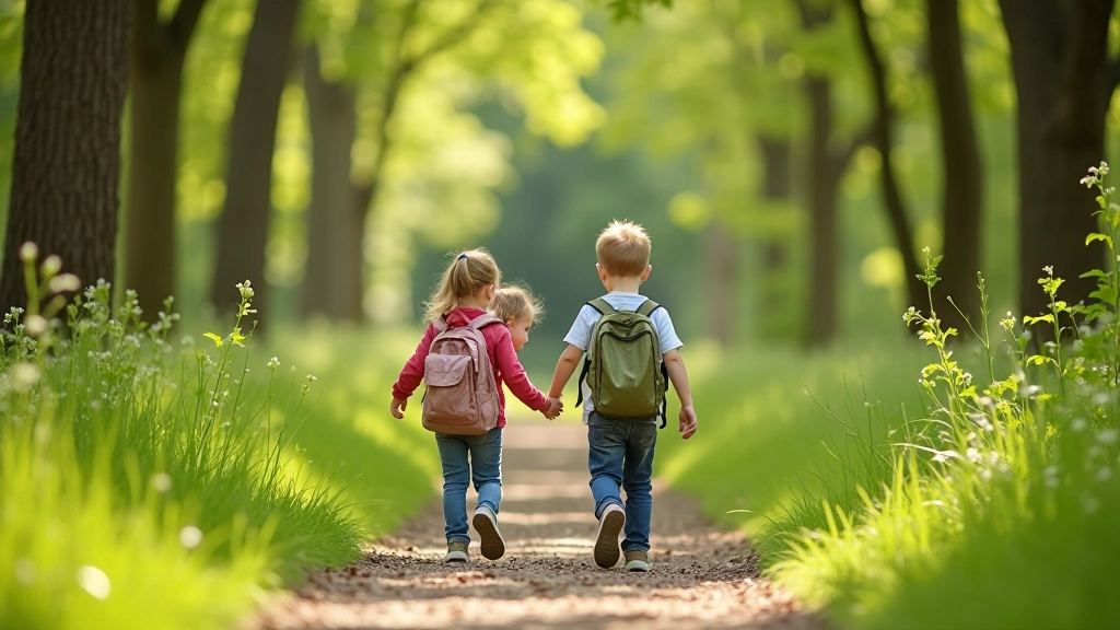 Family learning together on an educational nature trail in Czech Republic
